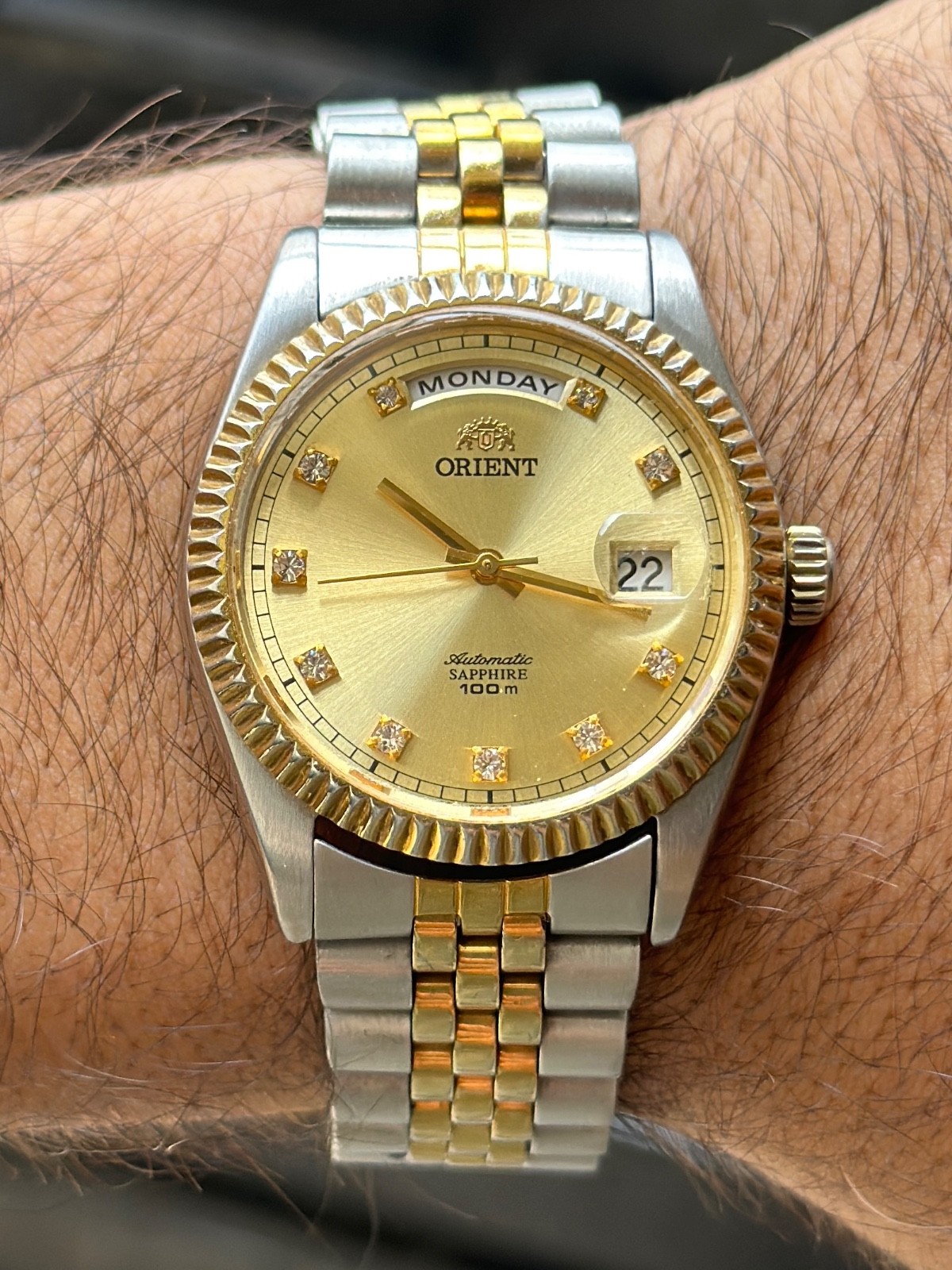 Rare Orient President Day Date Automatic Gold Dial Two Tone Vintage Watch