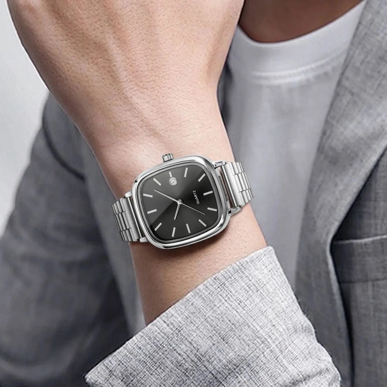 Modern minimalist square watch Business mens metal watch stainless