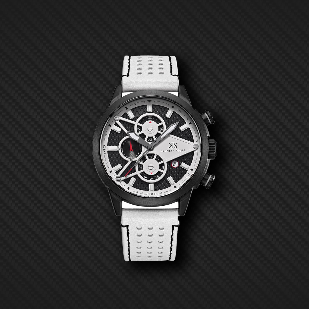 Kenneth Scott Men’s Chronograph Watch | Black Dial, 45mm, 30 m (3 ATM)