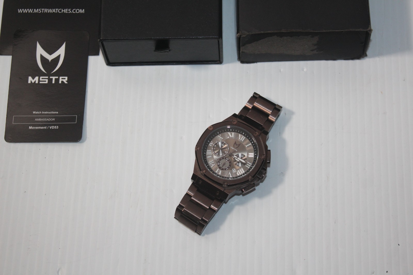 MSTR Meister Ambassador Wrist Watch AM1015SS Chocolate Brushed in Box Runs NICE