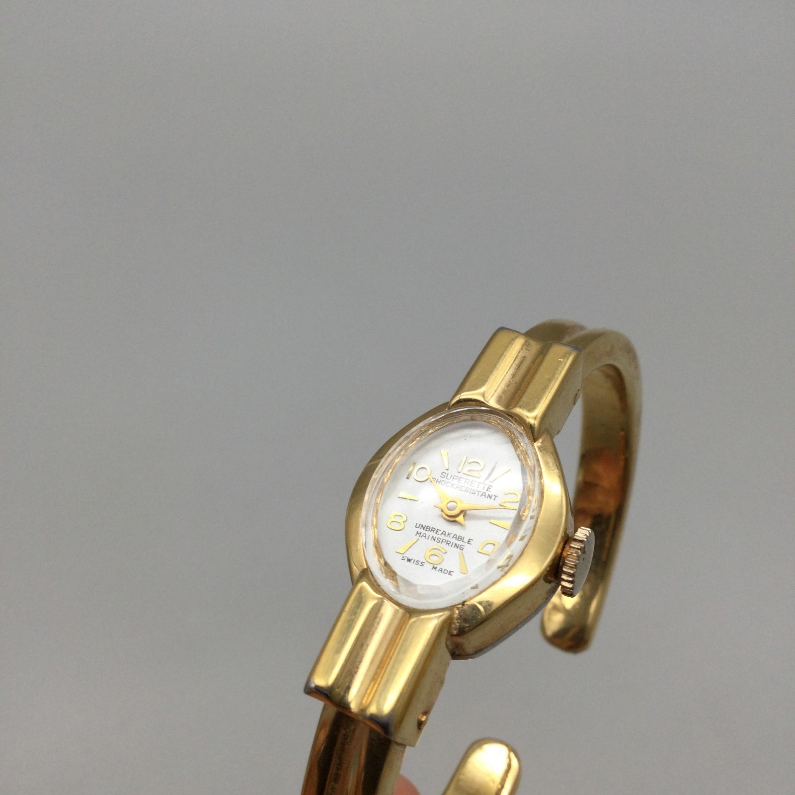 Superette Bangle Bracelet Watch Womens 17mm Gold Tone Swiss Mande Manual Wind