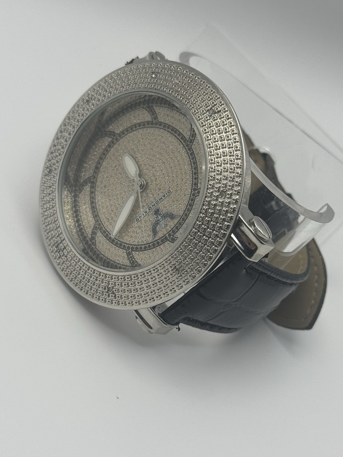 Diamond King DKW-0714 Men’s Iced Out Watch Extra White Band Case New Battery