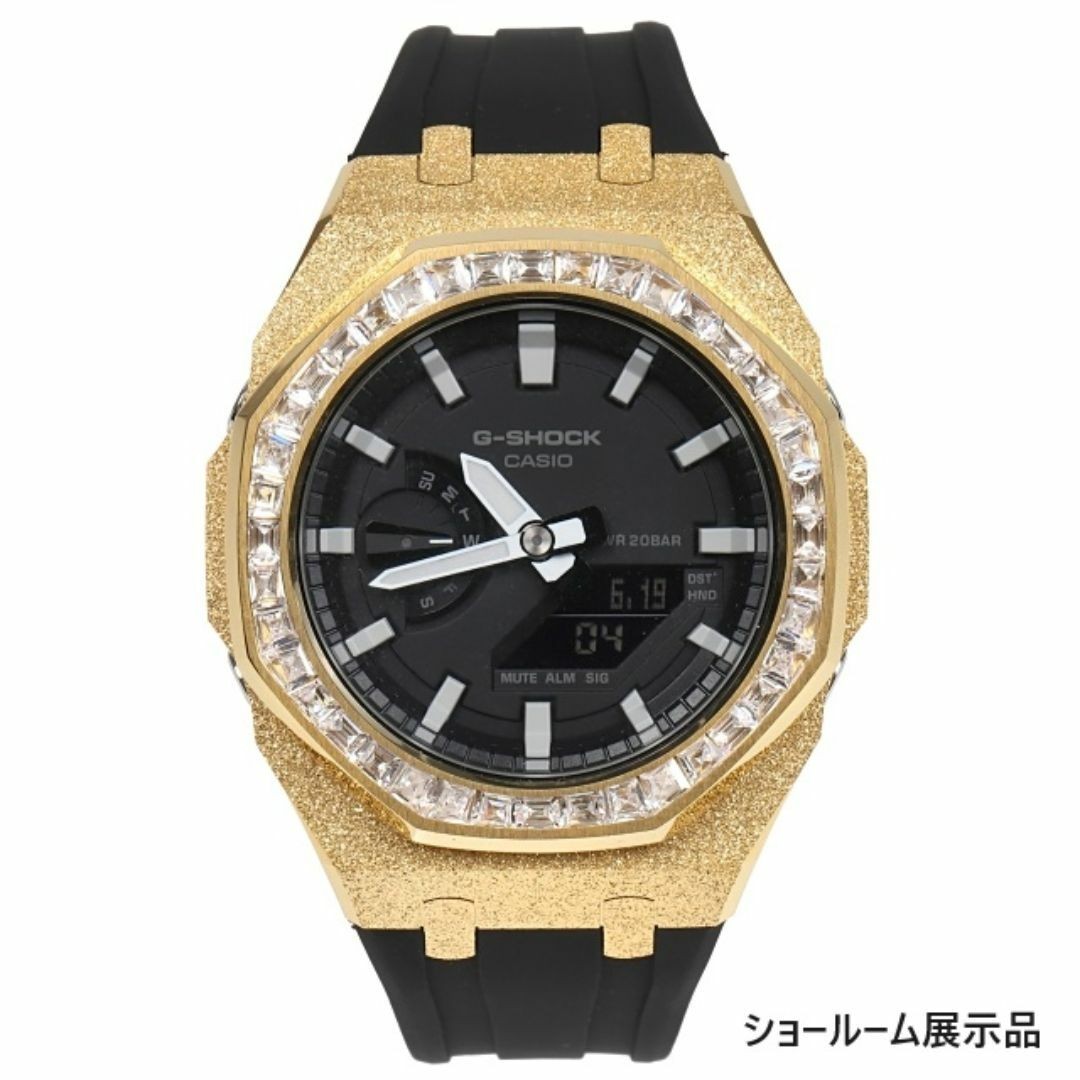 G-Shock GA2100 GARISH Metal Custom Frosted Gold Rubber Band Baguette CZ Bezel Ca