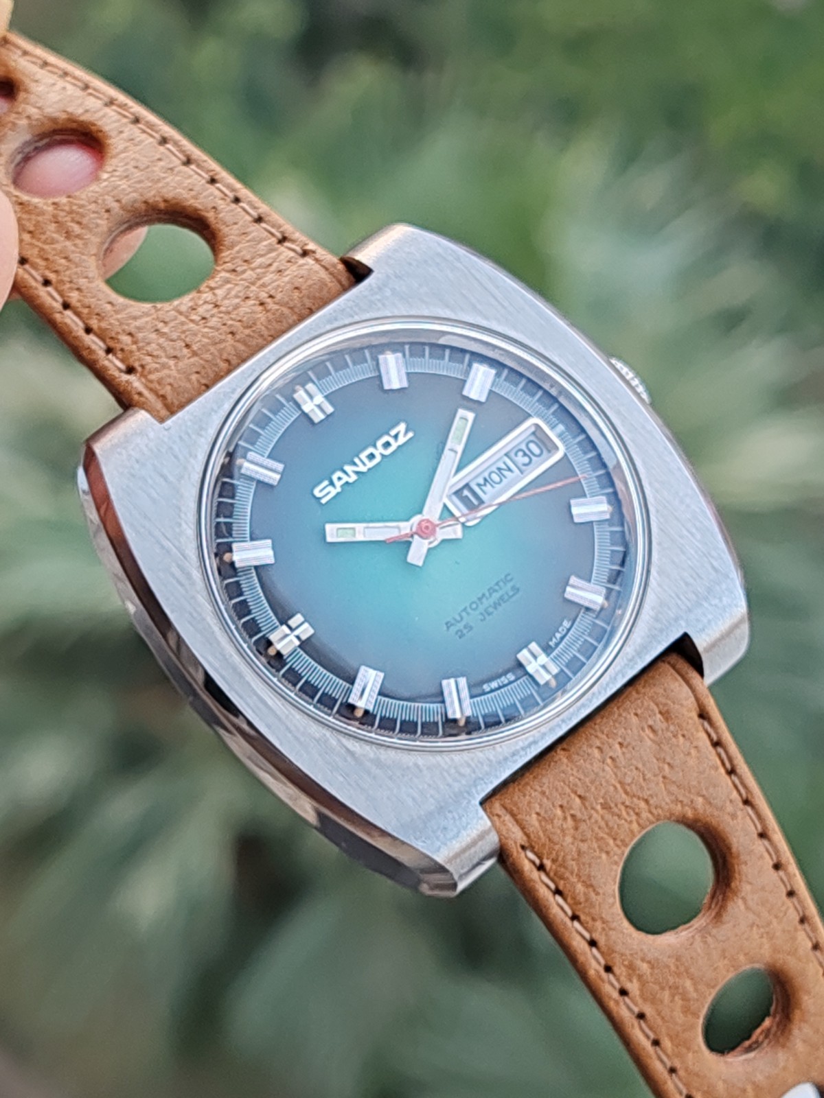 Sandoz Automatic 1746Z-84-8 Teal Gradient Dial Vintage 1970s