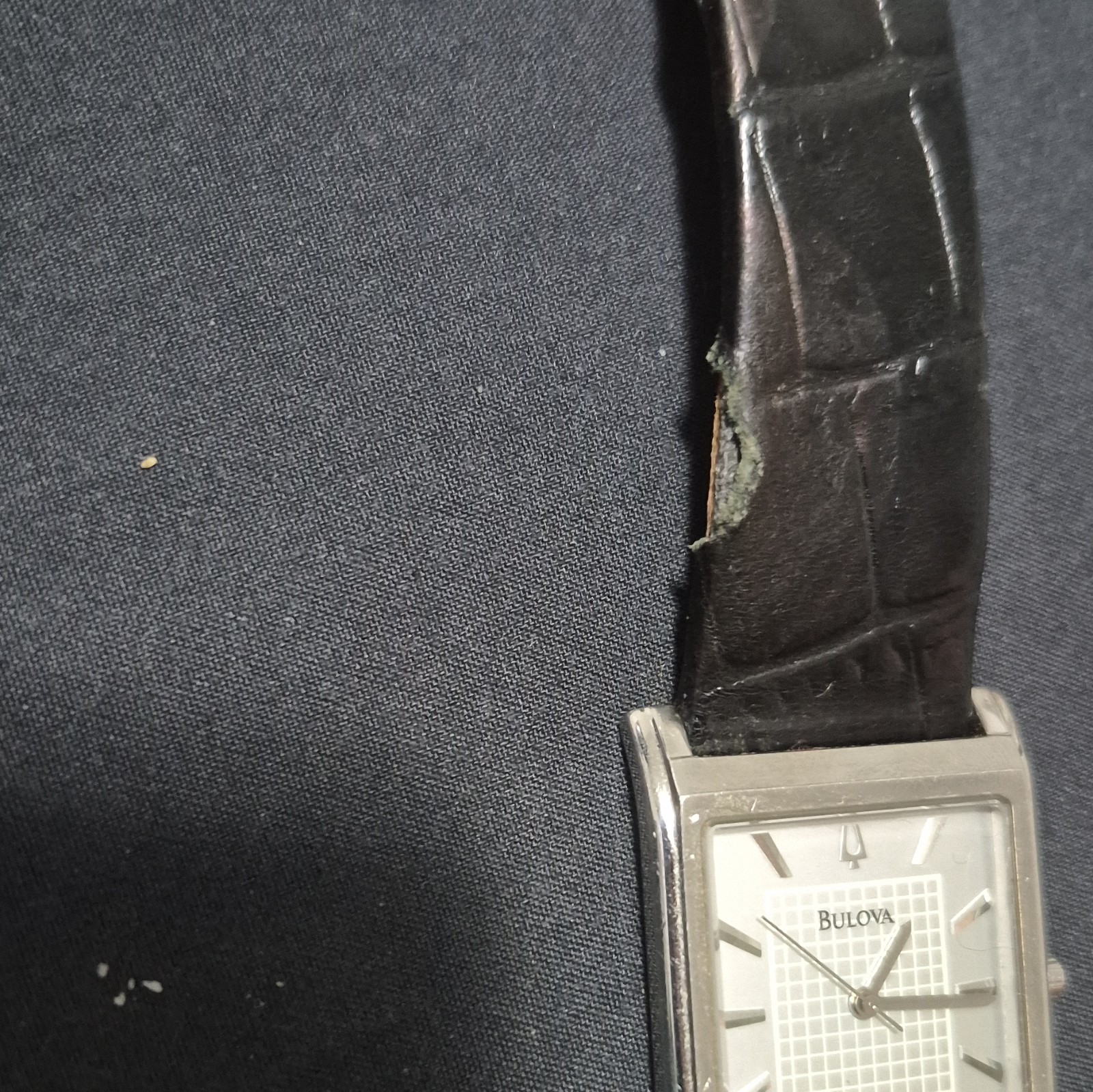 Bulova Women’s Rectangular Quartz Watch – Stainless Steel, Black Leather, WR