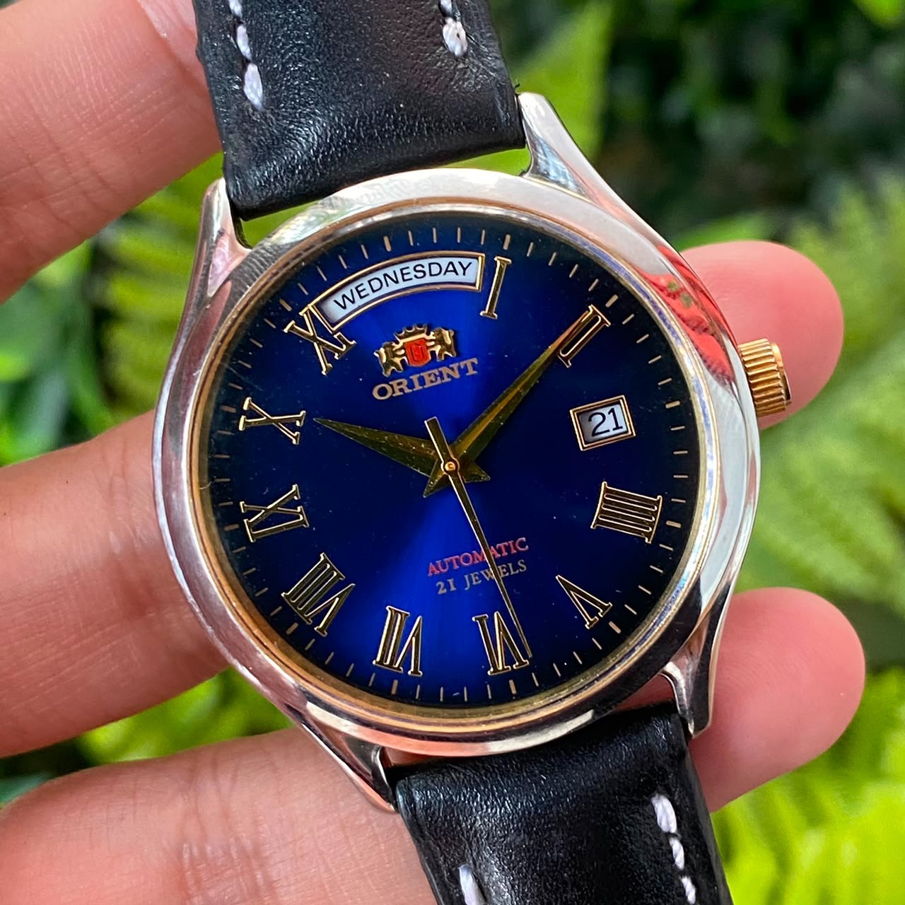 RARE Orient President Automatic Blue Dial Roman Index Day Date Watch Men Dress