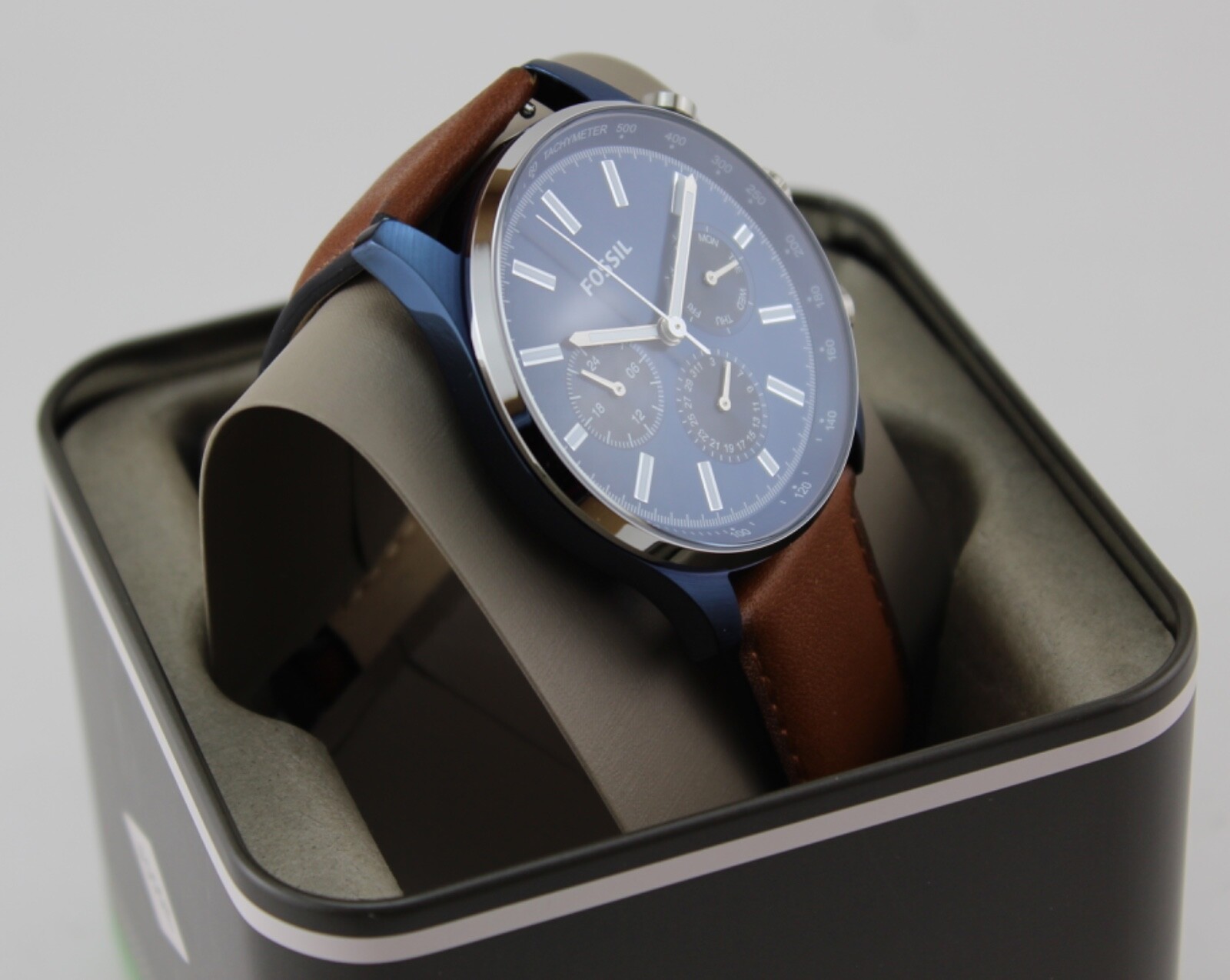New Authentic Fossil Sullivan Chronograph Navy Blue Brown BQ2512 Men’s Watch