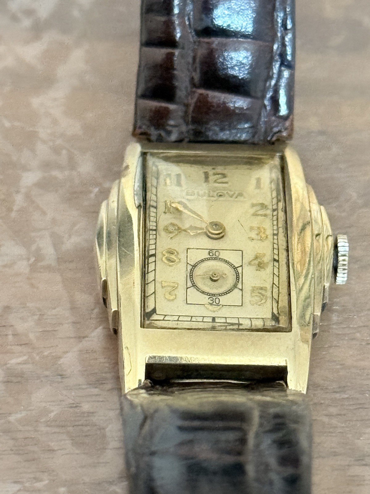 BULOVA YELLOW 10k GF 3 STEP BEZEL CASE ORIGINAL DIAL VINTAGE 194Os ART DECO RUNS