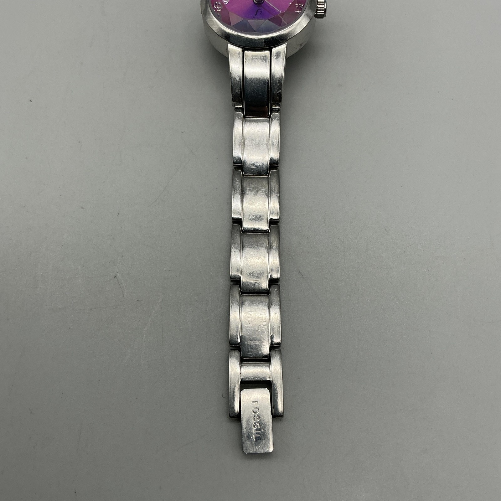 Fossil F2 Womens Watch 22mm Purple Dial Stainless Steel New Battery 5.75″