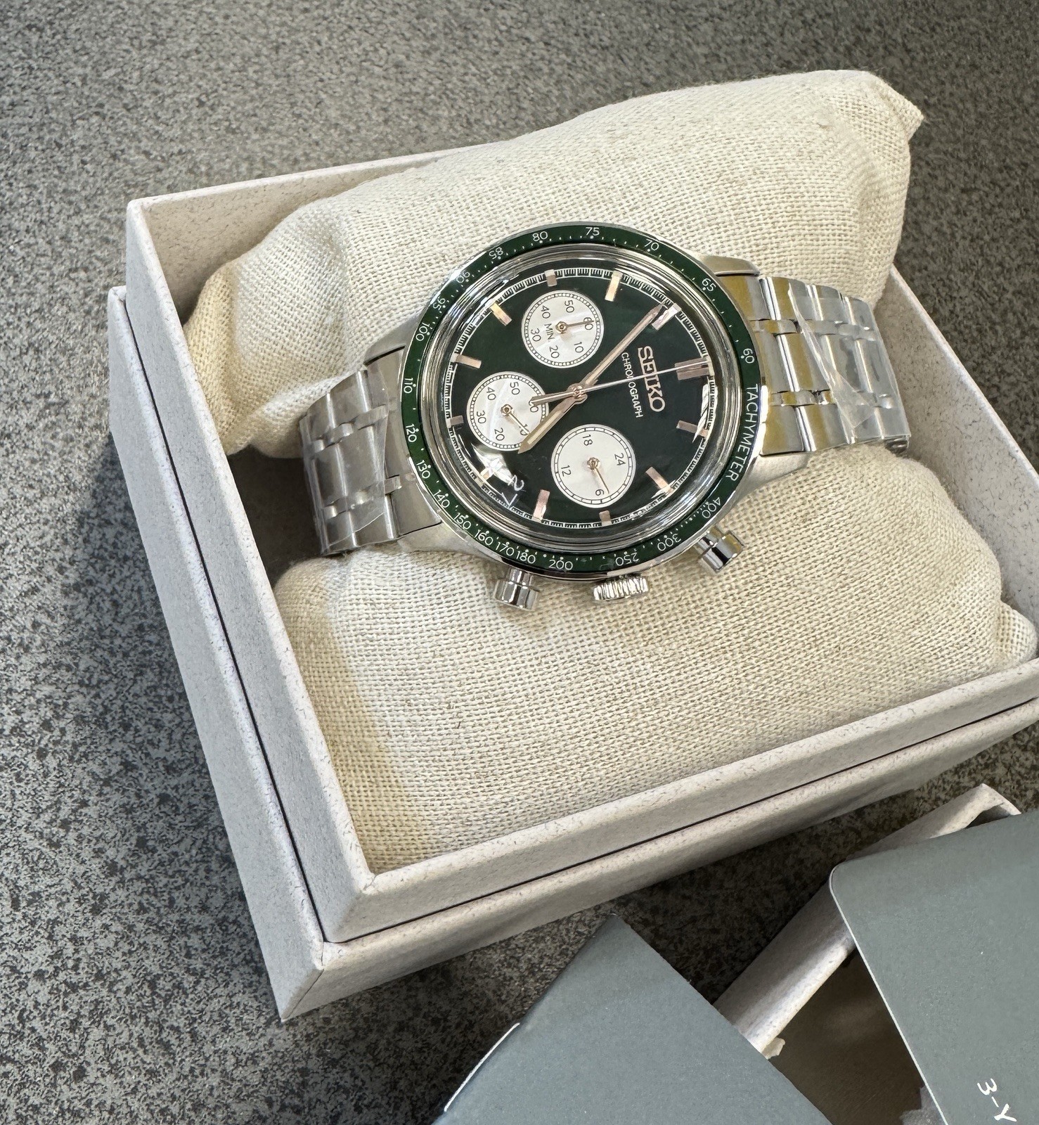 SEIKO Chronograph Quartz Light Green Dial Watch SSB481 Stainless Steel New