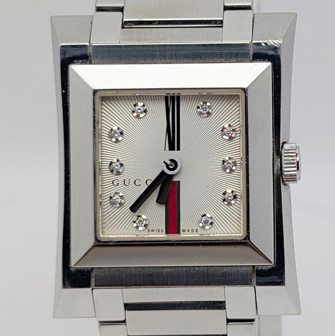 Gucci 111L Diamond 10P Square Silver Dial Women’s Quartz Watch Box Booklet
