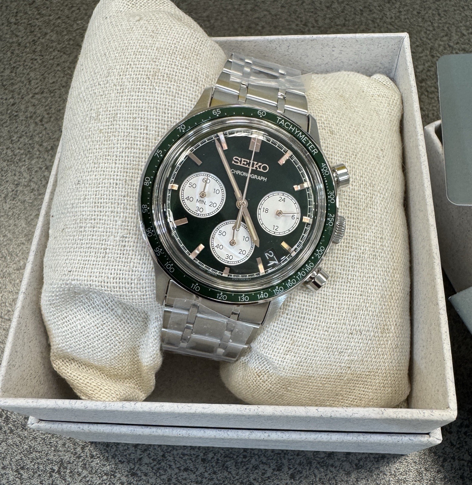 SEIKO Chronograph Quartz Light Green Dial Watch SSB481 Stainless Steel New