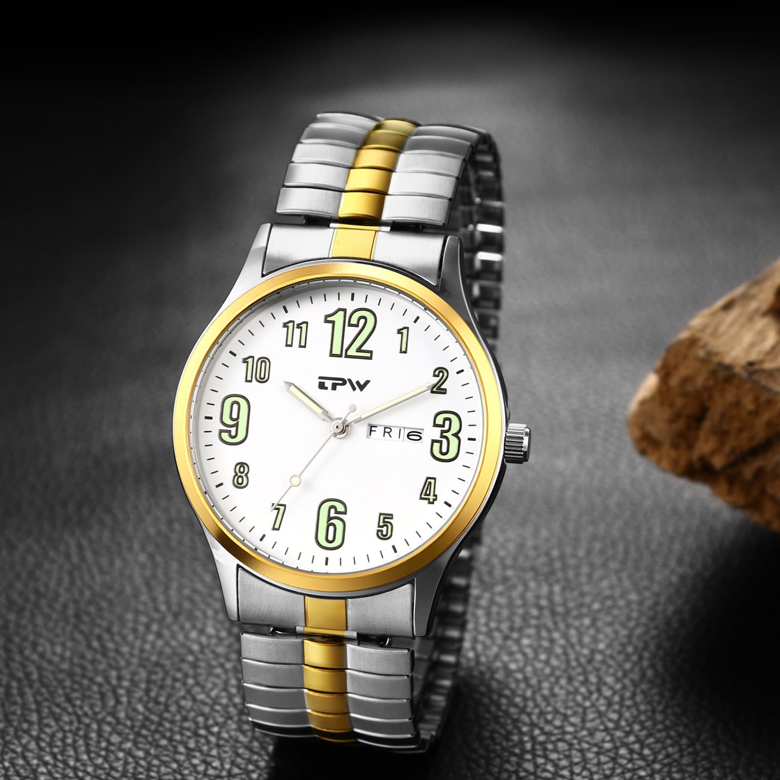 Luminous Couple’s Date Easy Reader Stretch Band Wrist Watch for Mom Dad Senior