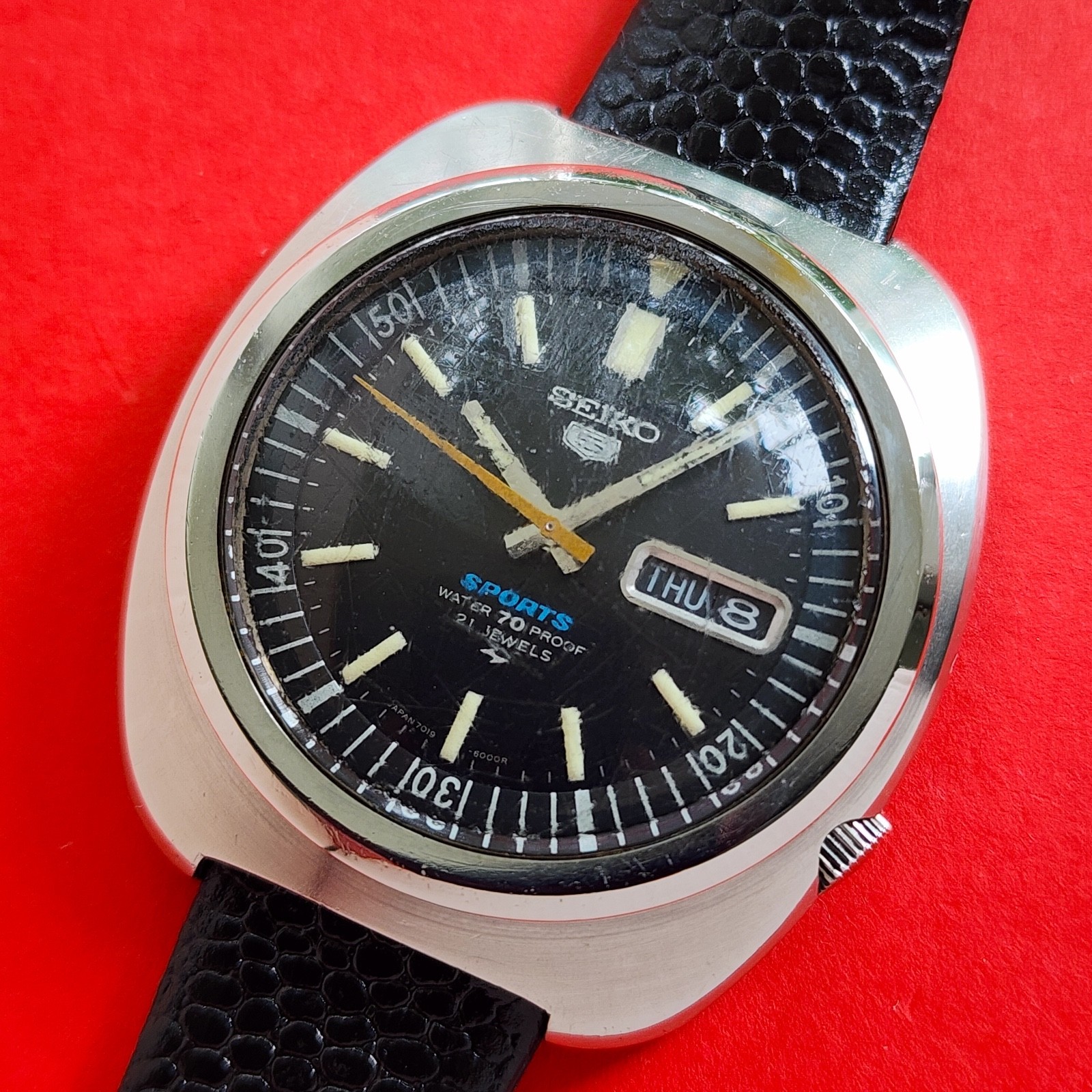 Seiko Sports Automatic Watch 1970 Inner Rotating Bezel 7019-6000 Vintage Mens