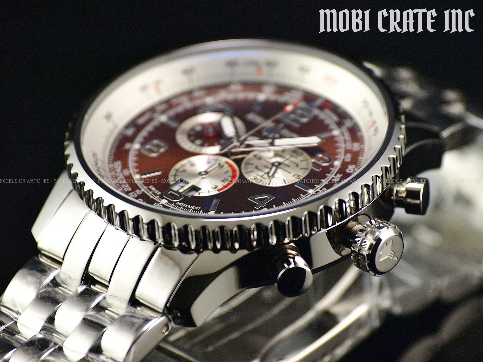 NEW CHASE DURER CDW-0015 FLIGHT COMMANDER SWISS CHRONO SAPPHIRE BROWN SS WATCH