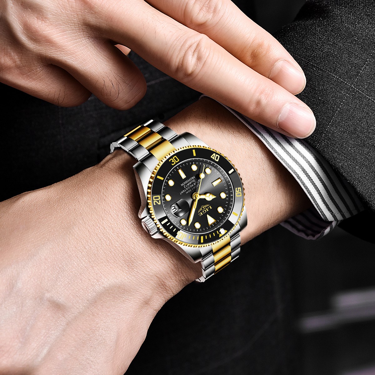 Men Watch Quartz Date Stainless Steel Luminous 3ATM Waterproof Wristwatch Boxed