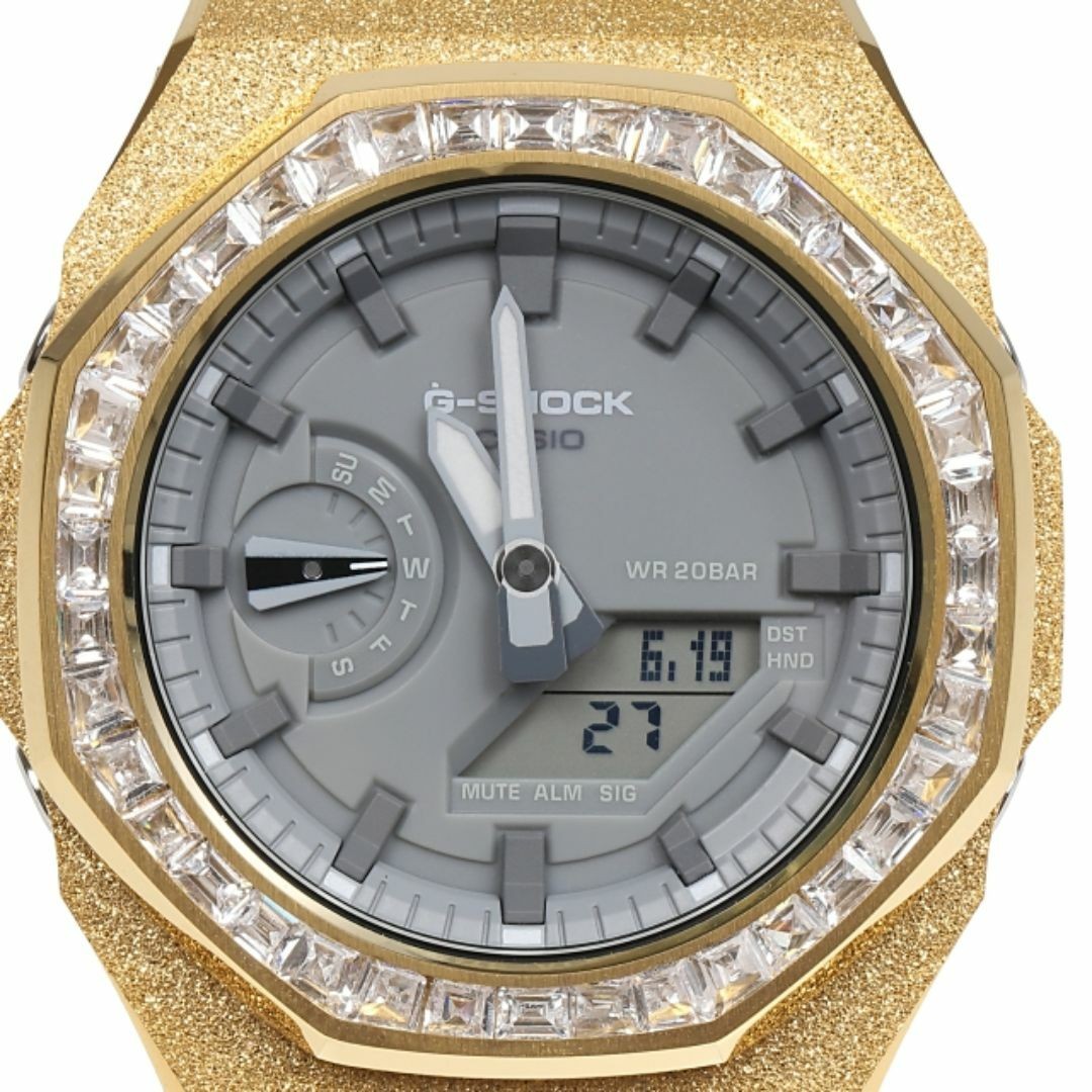 G-Shock GA2100 GA2110ET Metal Gray Custom Frosted Baguette CZ Bezel Rubber Band