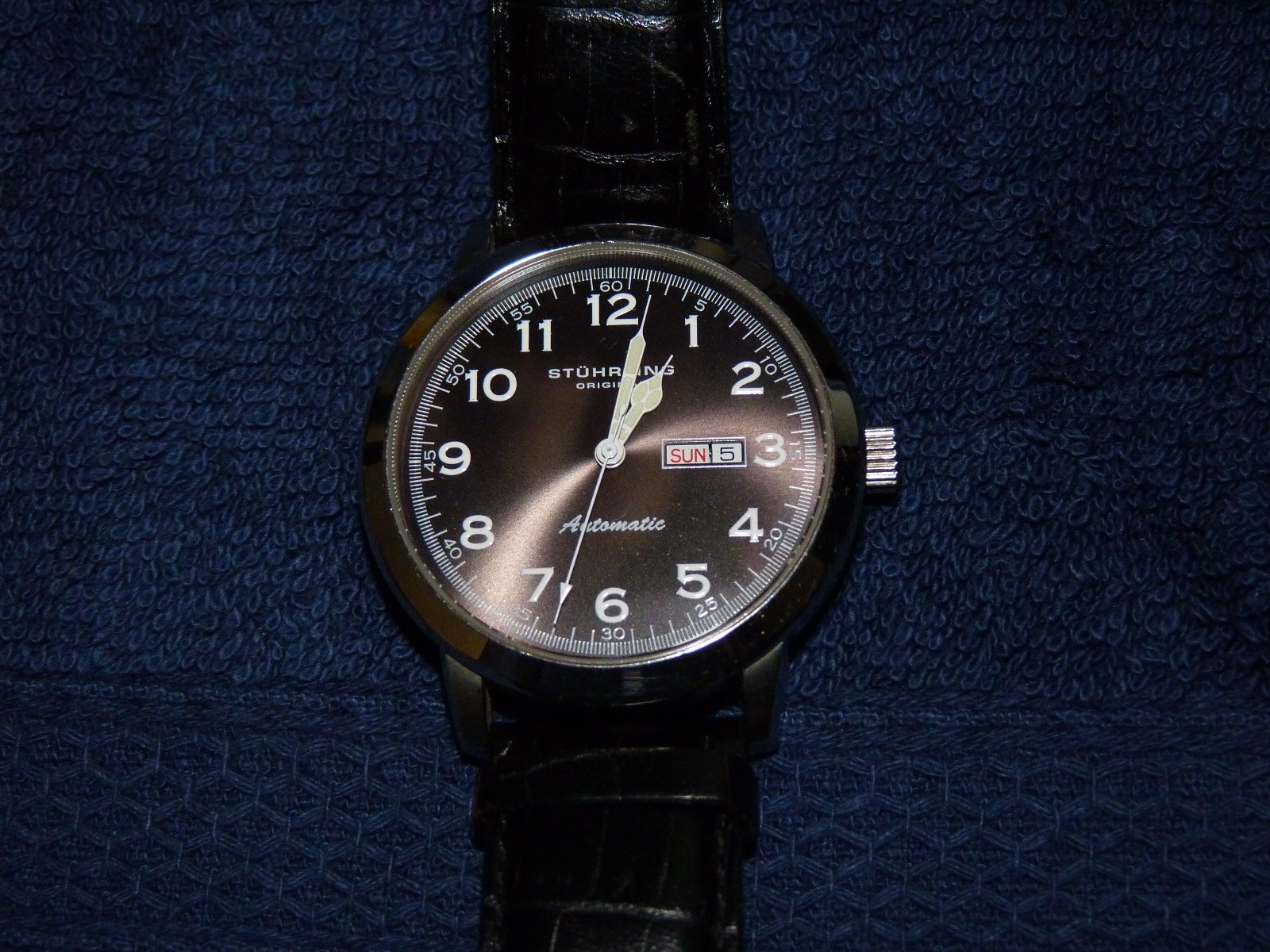 Stuhrling Original Lexus 44mm Day & Date, Charcoal Gray Dial, Black Strap, VG