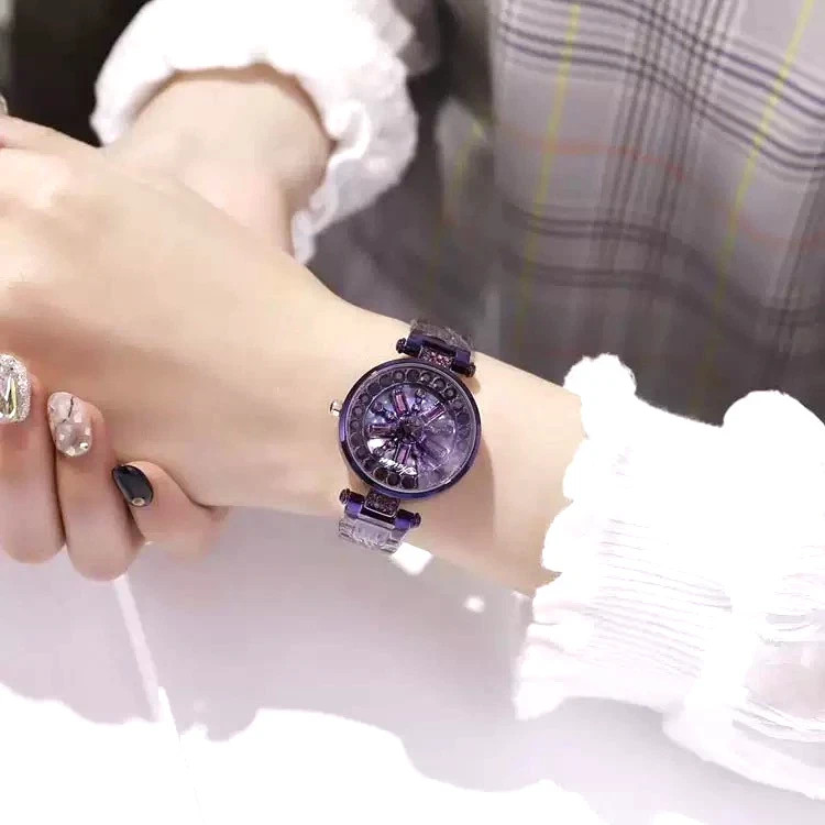 DKY Ladies Wrist Watches Stainless Steel Movable Dial Wristwatch Full Diamonds
