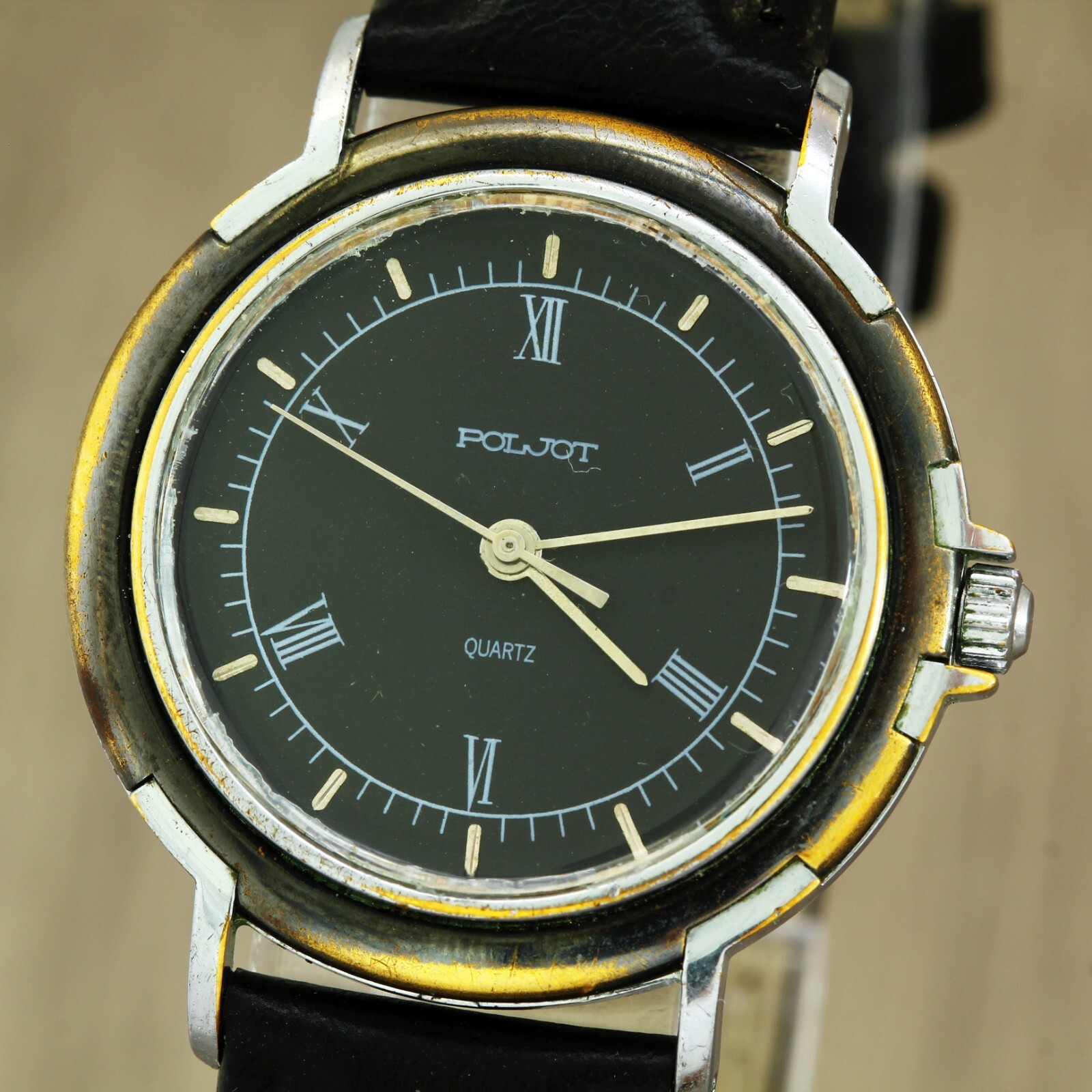 Poljot 1656 USSR Soviet quartz wristwatch export version inscriptions in English