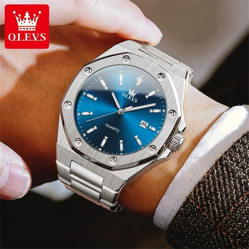 Waterproof Quartz Luminous Luxury Watch OLEVS Men Business Date Strap Men’s