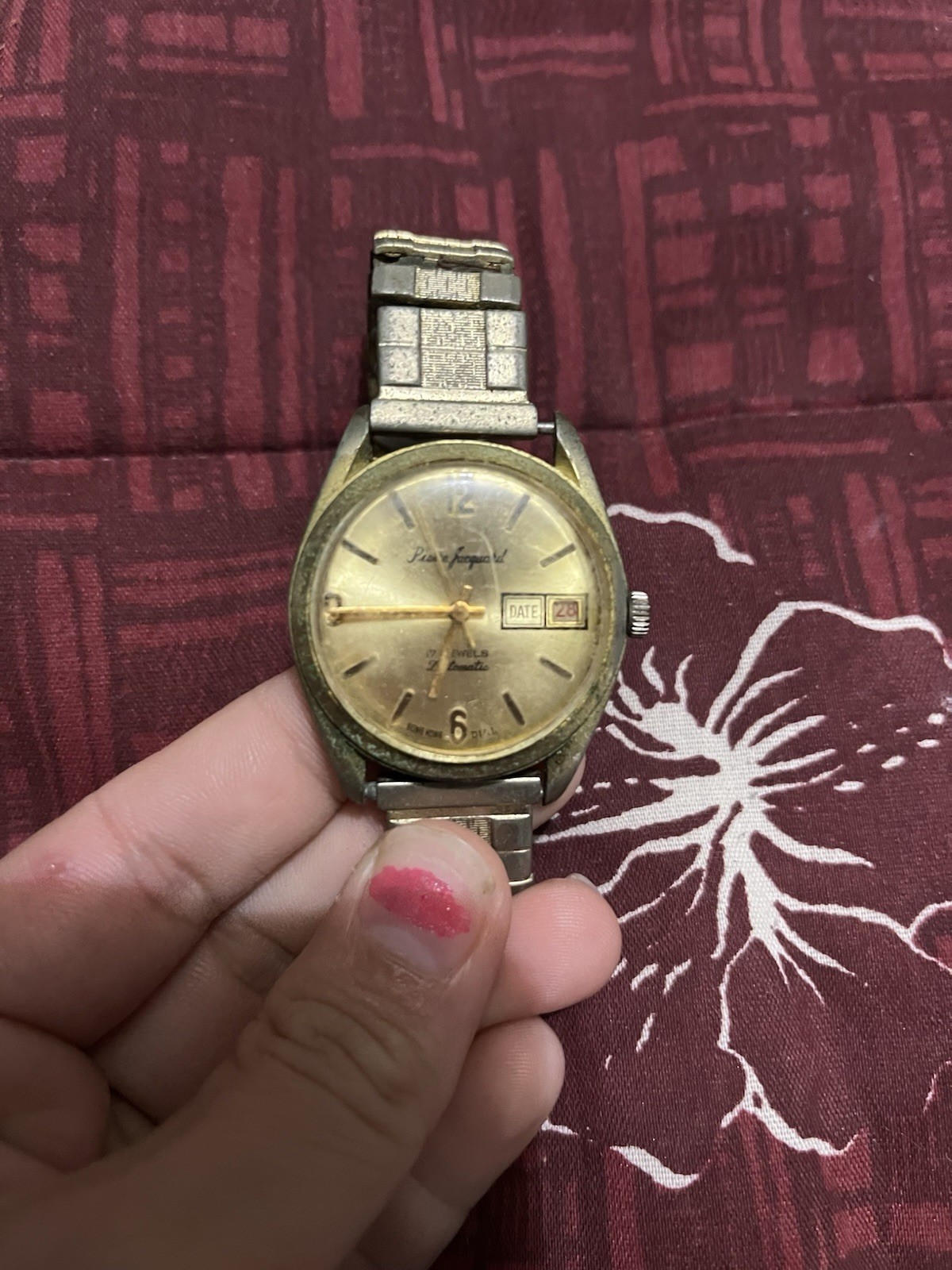 Pierre Jacquard 17J Automatic Day-Date 35mm Gold Dial/Case Silver Expansion