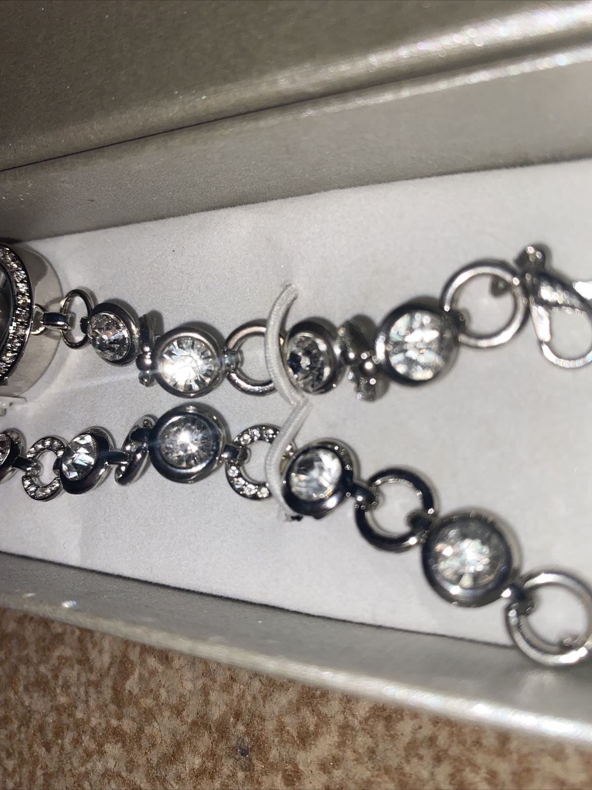 WATCH AND BRACELET SET DIAMONTE SILVER TONE DRESSY FORMAL PARTY BRAND NEW IN BOX