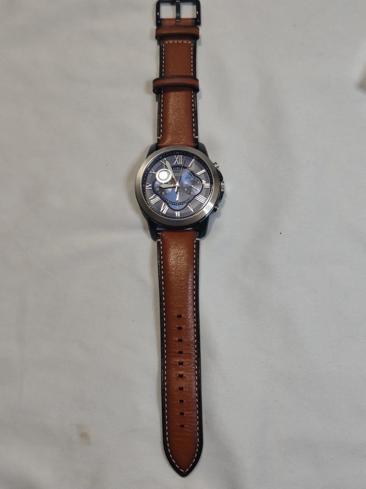 New Fossil Men’s Grant Chronograph Light Brown Leatger Strap 44mm Blue Dial