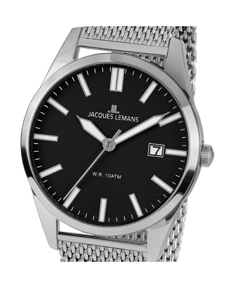 JACQUES LEMANS Men Analog Quartz Casual Watch Classic Dress Black Dial Waterproo