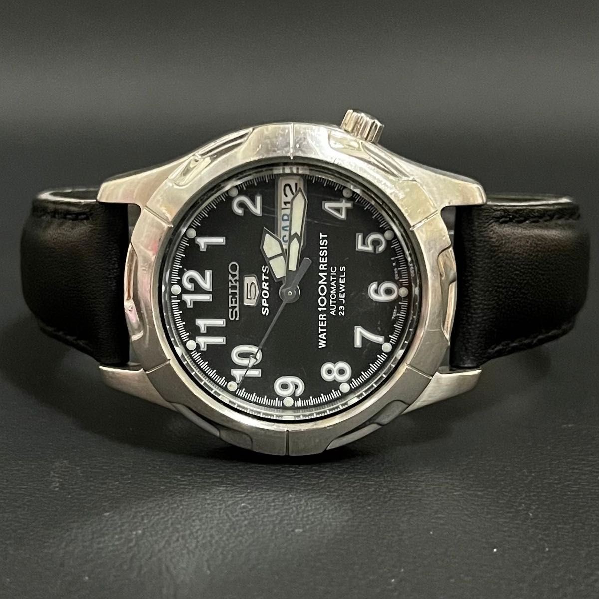 SEIKO 5 Sports 7S36-00B0 38mm See-Through Back 10ATM MORELLATO Leather Strap
