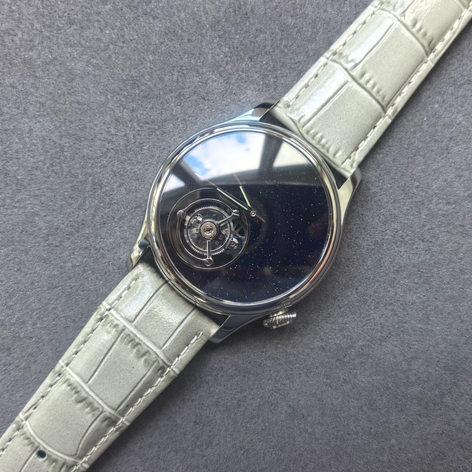 Merkur Men Tourbillon Watch 42mm Mechanical Wristwatch Sapphire Black Sand Dial