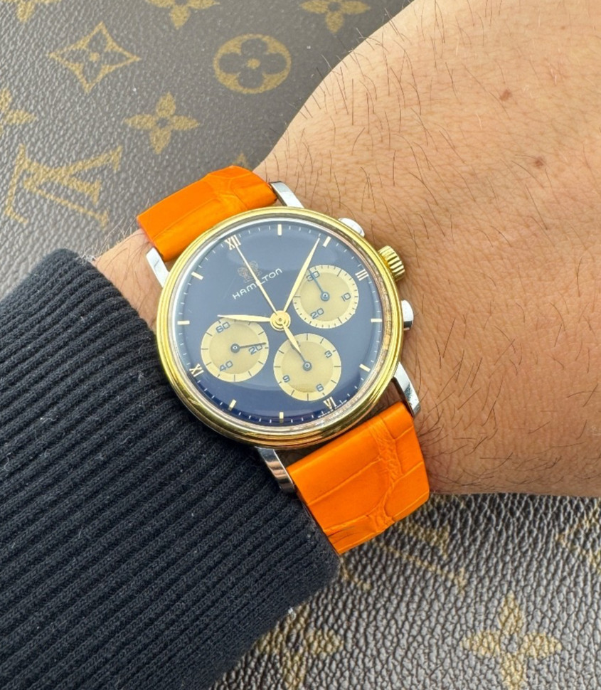 Hamilton Lancaster U.S.A Chronograph Lemania 1873 Caliber Blue Dial Steel-Gold