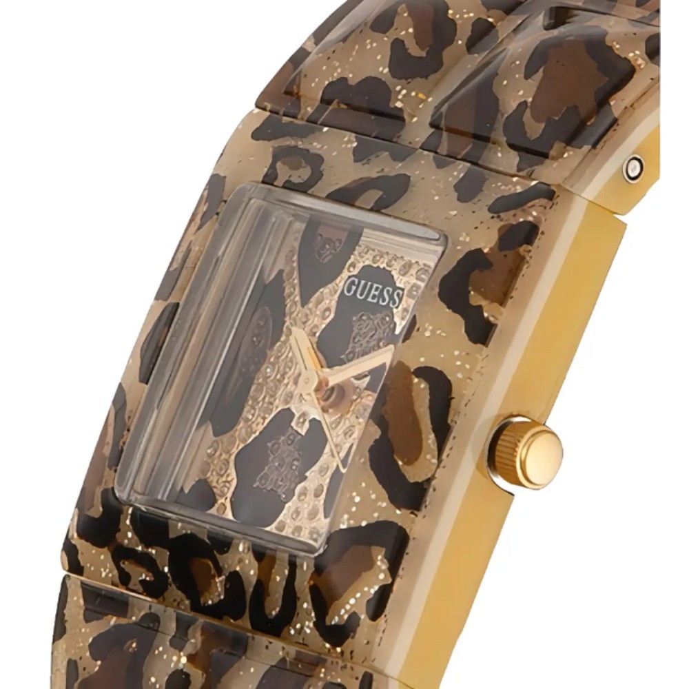 GUESS Watch Gold-Tone and Animal Print Polycarbonate Bracelet U0052L2