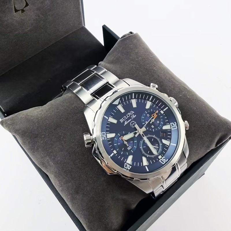 Bulova Marine Star Blue Dial Men’s 96B256 Quartz Watch 43mm New Stainless Steel