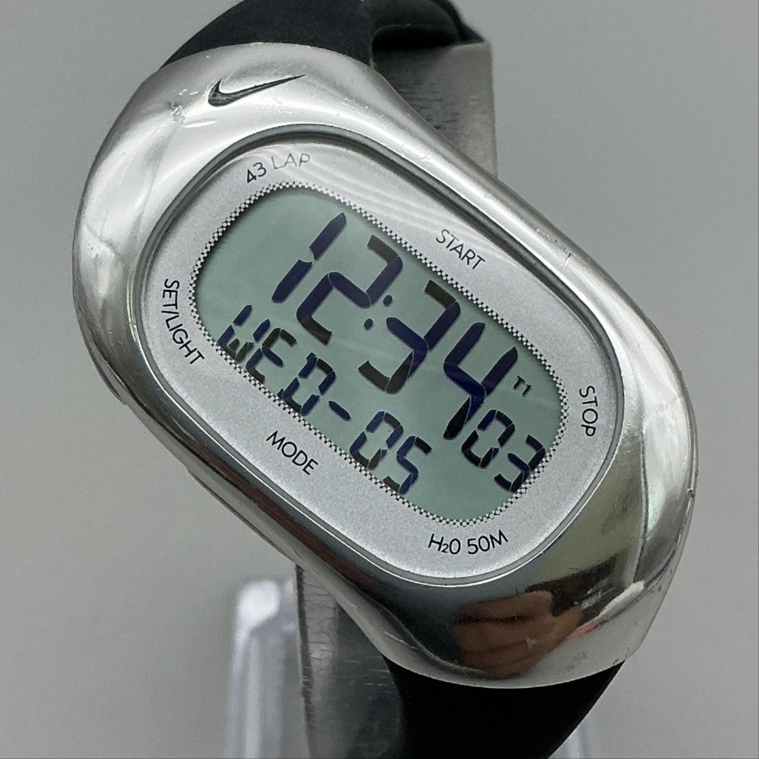 Nike WR0104 Triax Womens Watch 27mm Silver Tone Digital Polyurethane New Battery