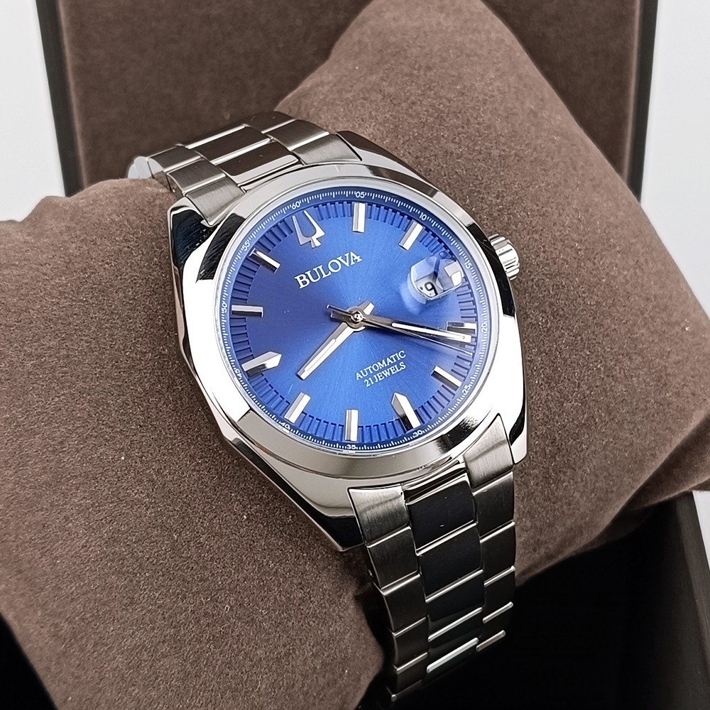 Men’s Bulova Classic Surveyor 96B436 Blue Dial Stainless Steel Automatic Watch