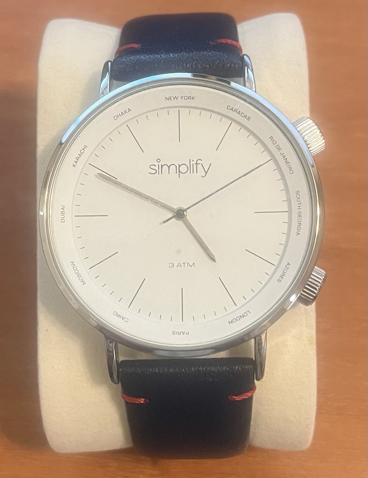 Simplify Quartz Analog Dress Watch White Dial Blue Leather Strap 30m 3 ATM