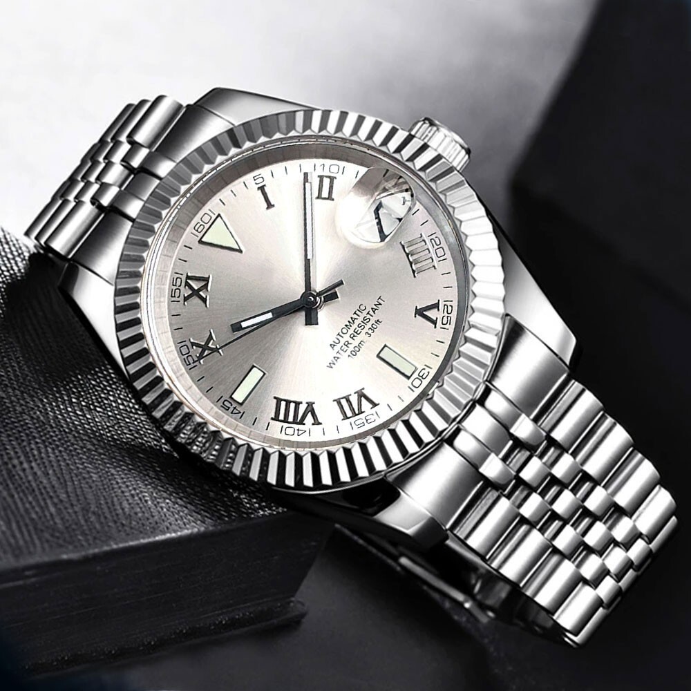 10ATM New Black Gray Fluted 39mm Sapphire Crystal Glass NH35 Automatic Men Watch