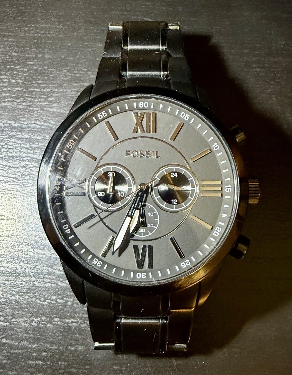 Fossil Flynn Chronograph Mens Watch Black 48mm Stainless BQ1127 New Battery