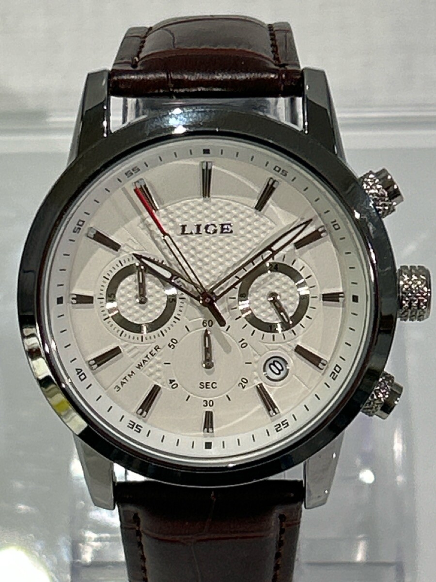 LIGE 1853 Dream White Dial, 3 Sub Chrono Stainless on Brown Leather (NJL028911)