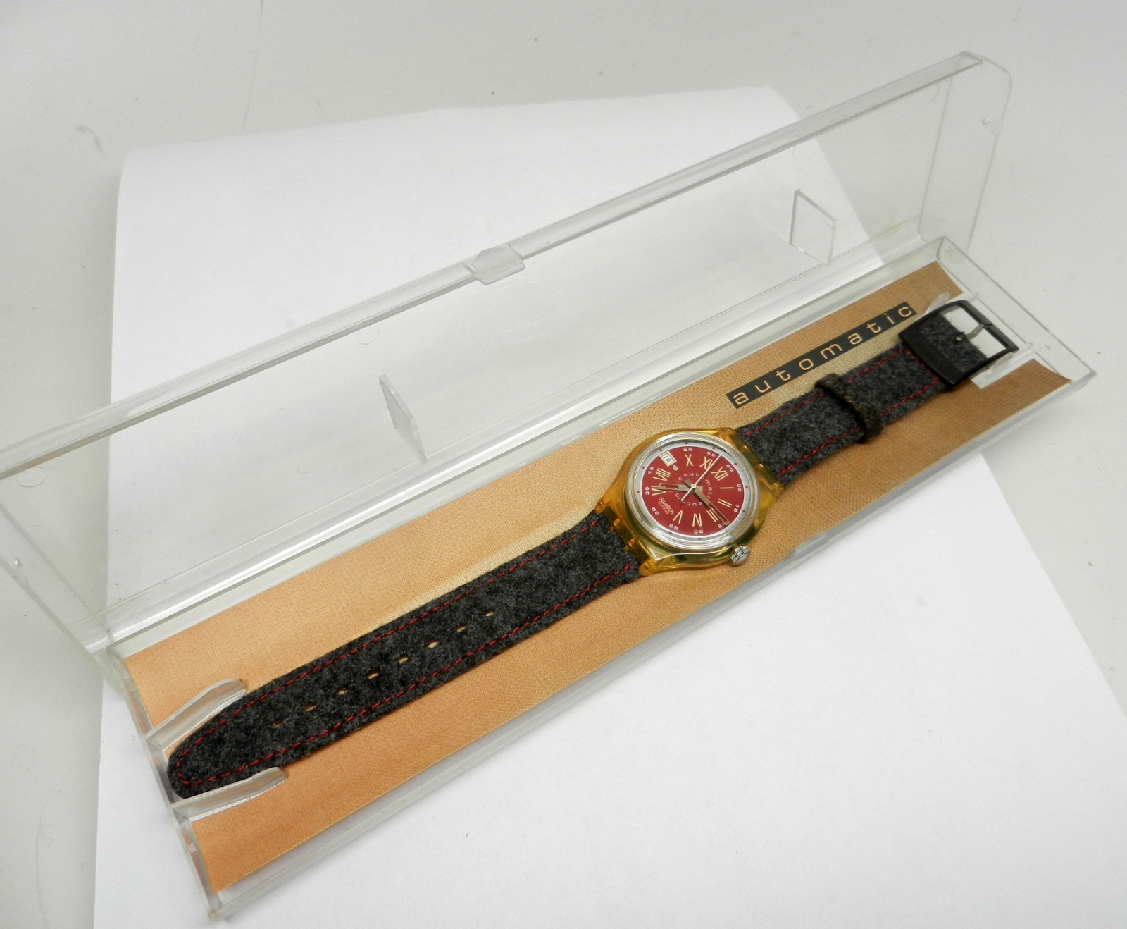 Vintage 37mm Swatch Originals Automatic 1993 Watch NOS New Old Stock Burgundy
