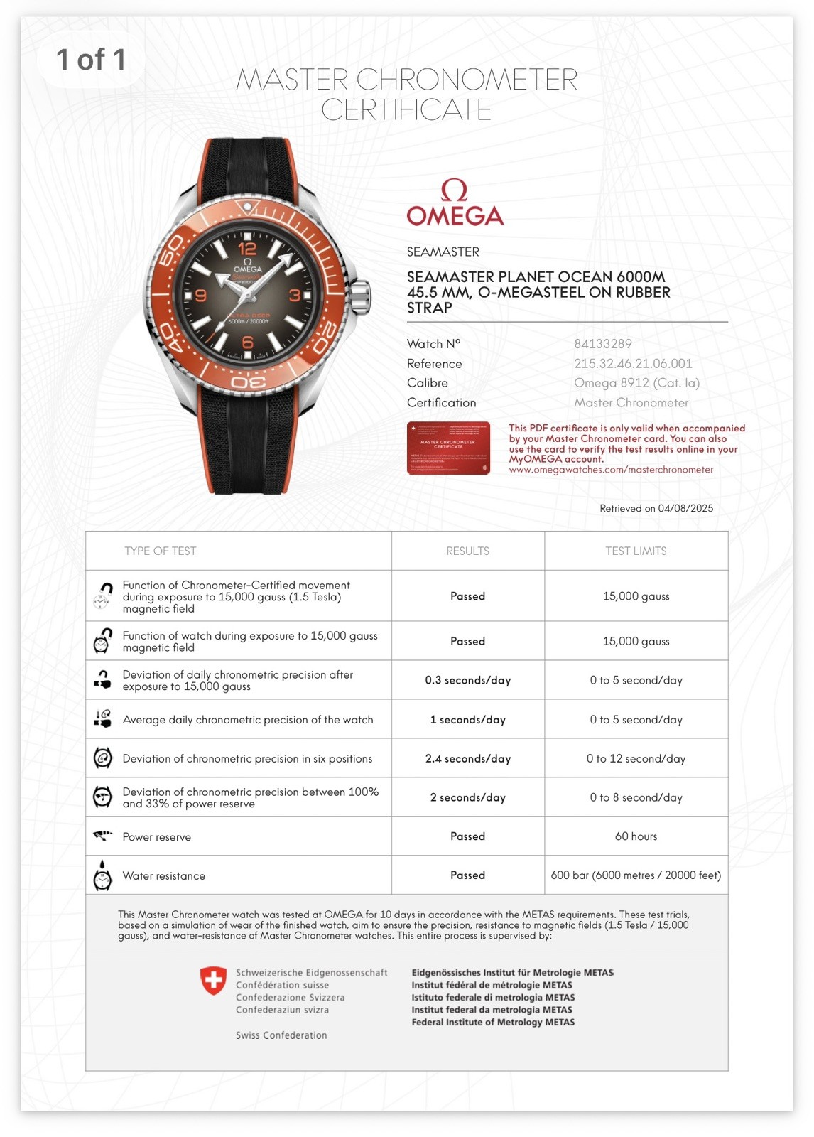Omega Seamaster Planet Ocean Ultra Deep 6000M 215.30.46.21.01.002 Full Set 2022