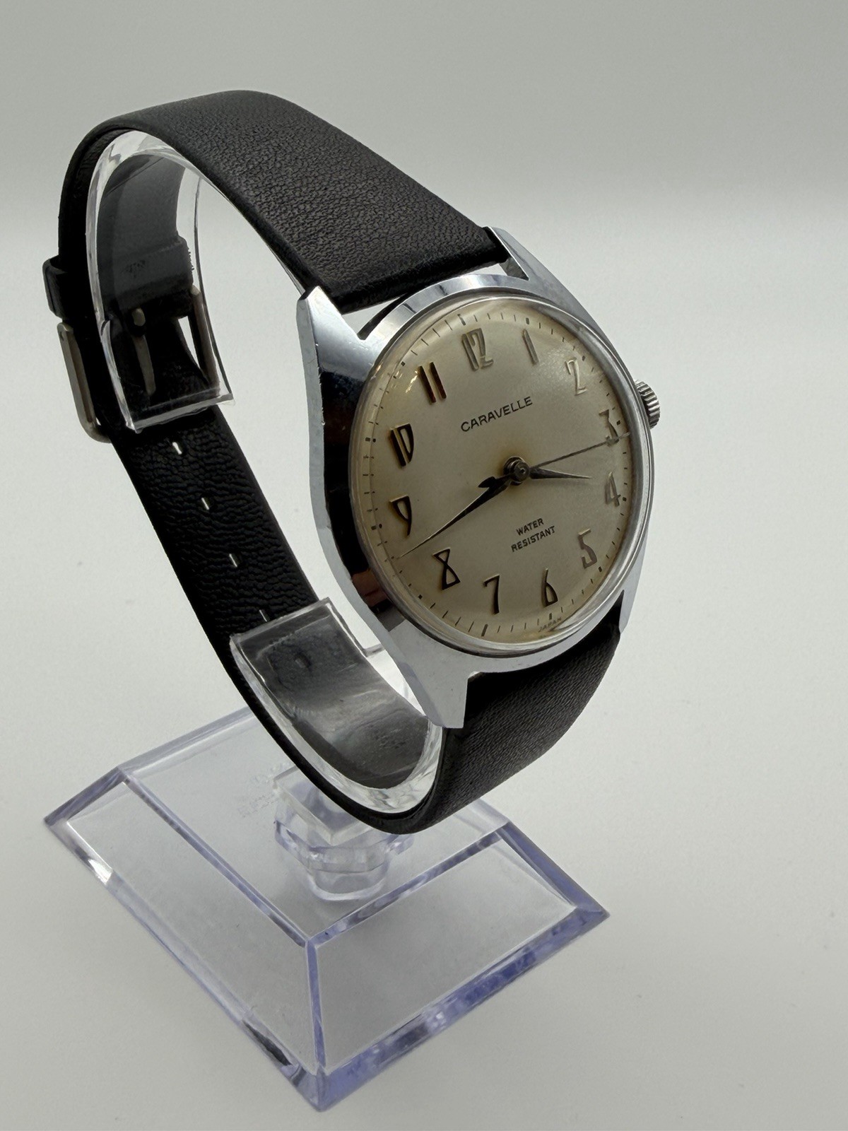 Caravelle Men’s Manual Wind Analog Watch Silver Dial Black Leather Strap