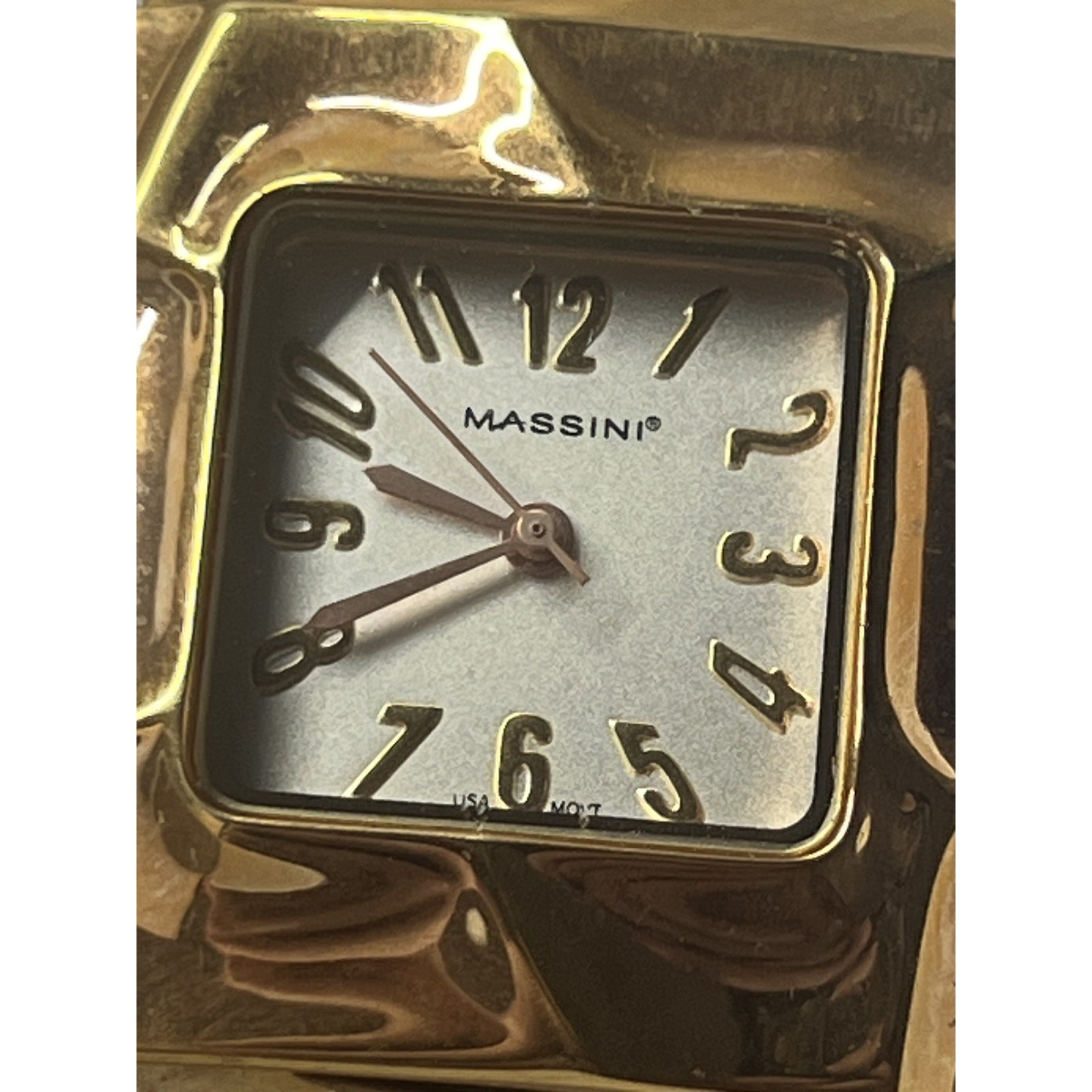 MASSINI Gold Tone Bangle Cuff Wristwatch Square Dial Untested V-360 MASL 4248
