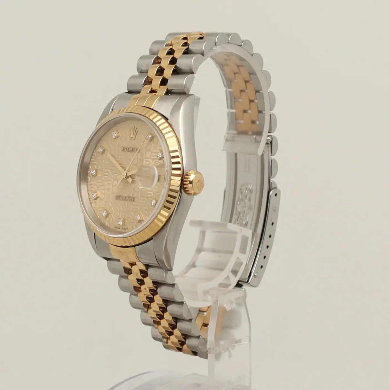 Rolex Datejust 36 18K Gold Steel Champagne Jubilee Diamond Dial Watch 16233