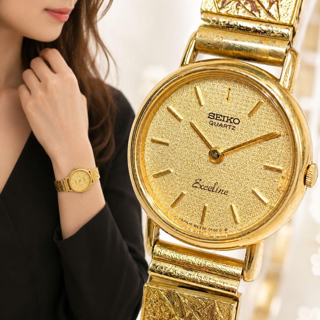 SEIKO Exceline Women’s Quartz Watch, New Battery, Gold, 114