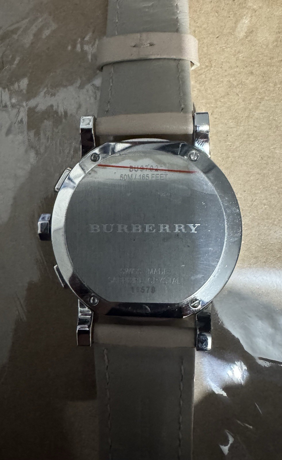 Burberry Swiss Made Quartz Chronograph Date Gray Dial Beige Leather 38mm case