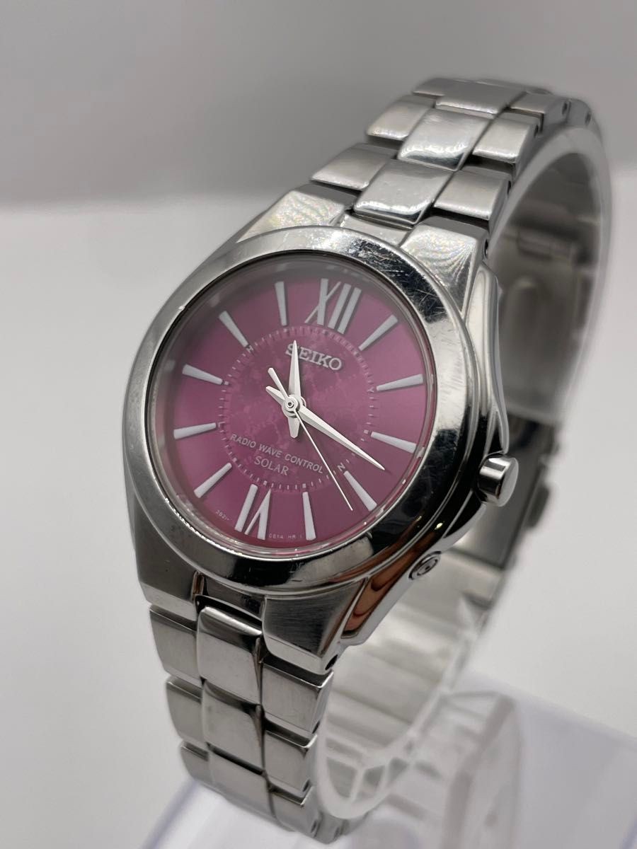 Rare operational radio solar Seiko ladies 3B21 0BB0 silver purple SSDT019