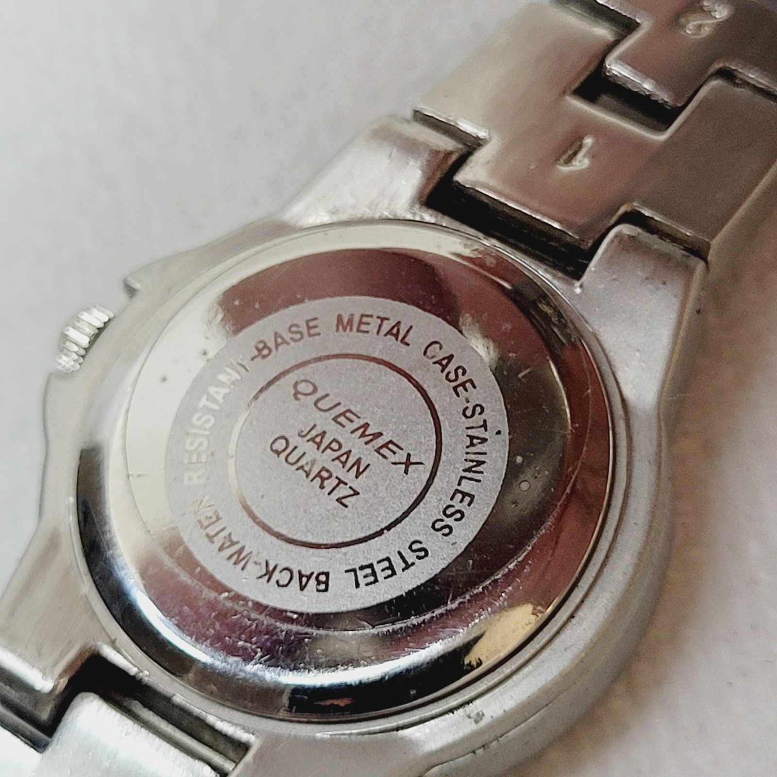 Vintage Quemex Watch Silver Tone Quartz Movement Working Folding Clasp 7″