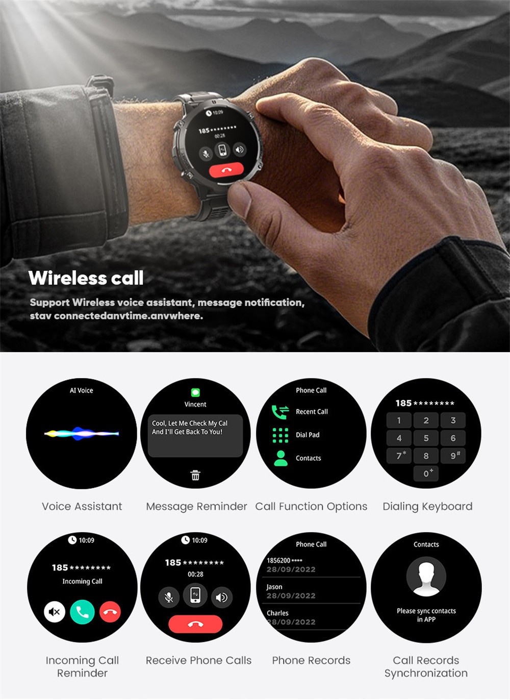 Men Smart Watch 1.73” Altitude Barometer Heart Rate Monitor Outdoor Sport Watch